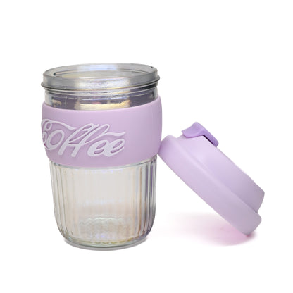 Dazzling Glass Coffee Tumbler with Lid and Sleeves-400ml