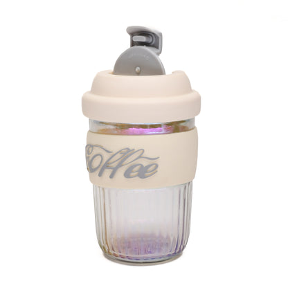 Dazzling Glass Coffee Tumbler with Lid and Sleeves-400ml