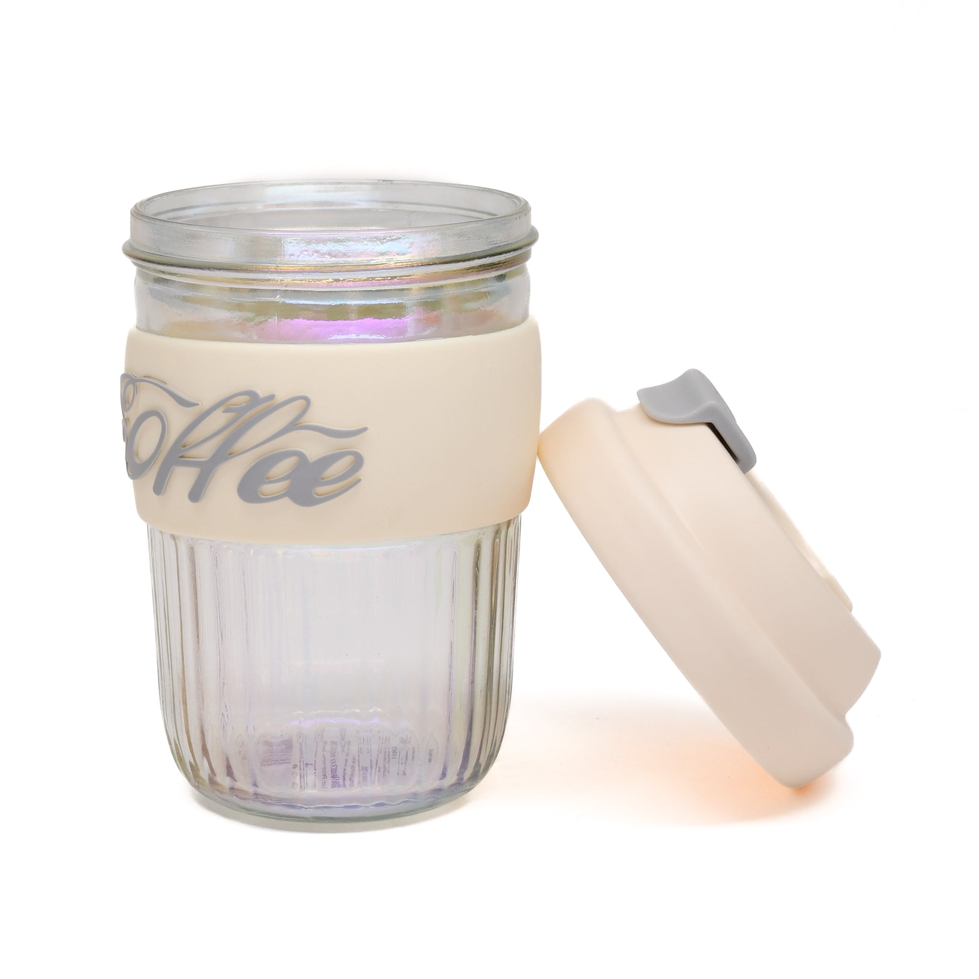 Dazzling Glass Coffee Tumbler with Lid and Sleeves-400ml