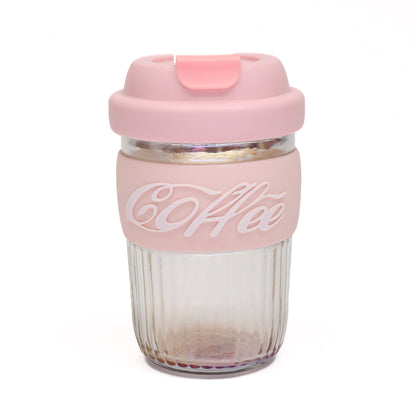 Dazzling Glass Coffee Tumbler with Lid and Sleeves-400ml