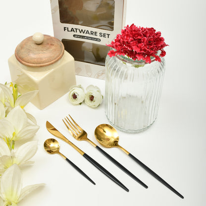 Luxe Black &amp; Gold 4-Piece Flatware Set - Gold &amp; Black