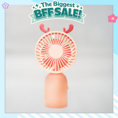 Mini Electric Handfan with Antlers - Pink/White/Green
