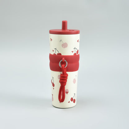 Cherry Insulated Tumbler with Straw- Red/700 ml