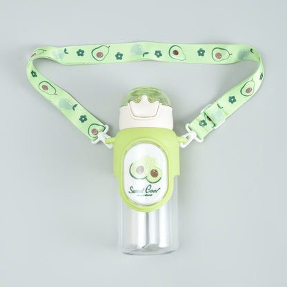 Cherry &amp; Avocado Water Bottle with Crown Cover and Shoulder String - Red &amp; Green / 650 ml