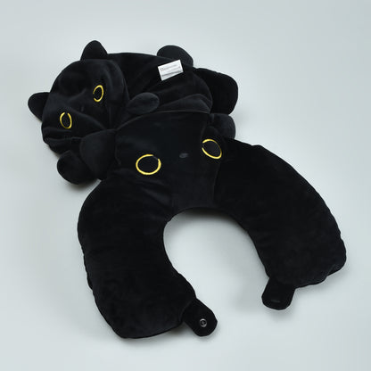 Cool Cat 2-in-1 Neck Pillow That Turns Into a Plush Cat- Black