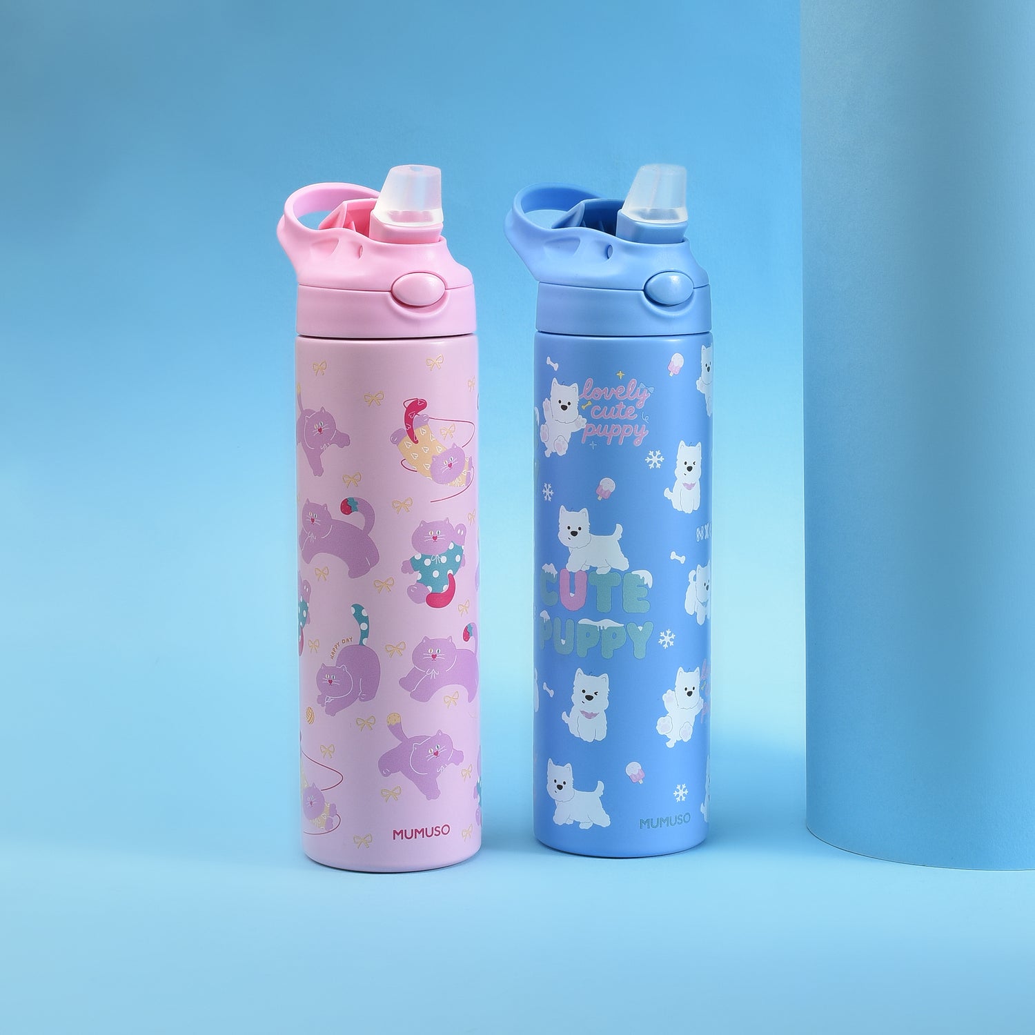 Insulated Water Bottle with Flip-Top Lid- Pink/Blue- 500ml
