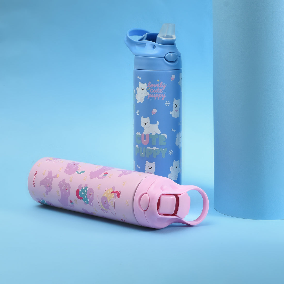 Insulated Water Bottle with Flip-Top Lid- Pink/Blue- 500ml