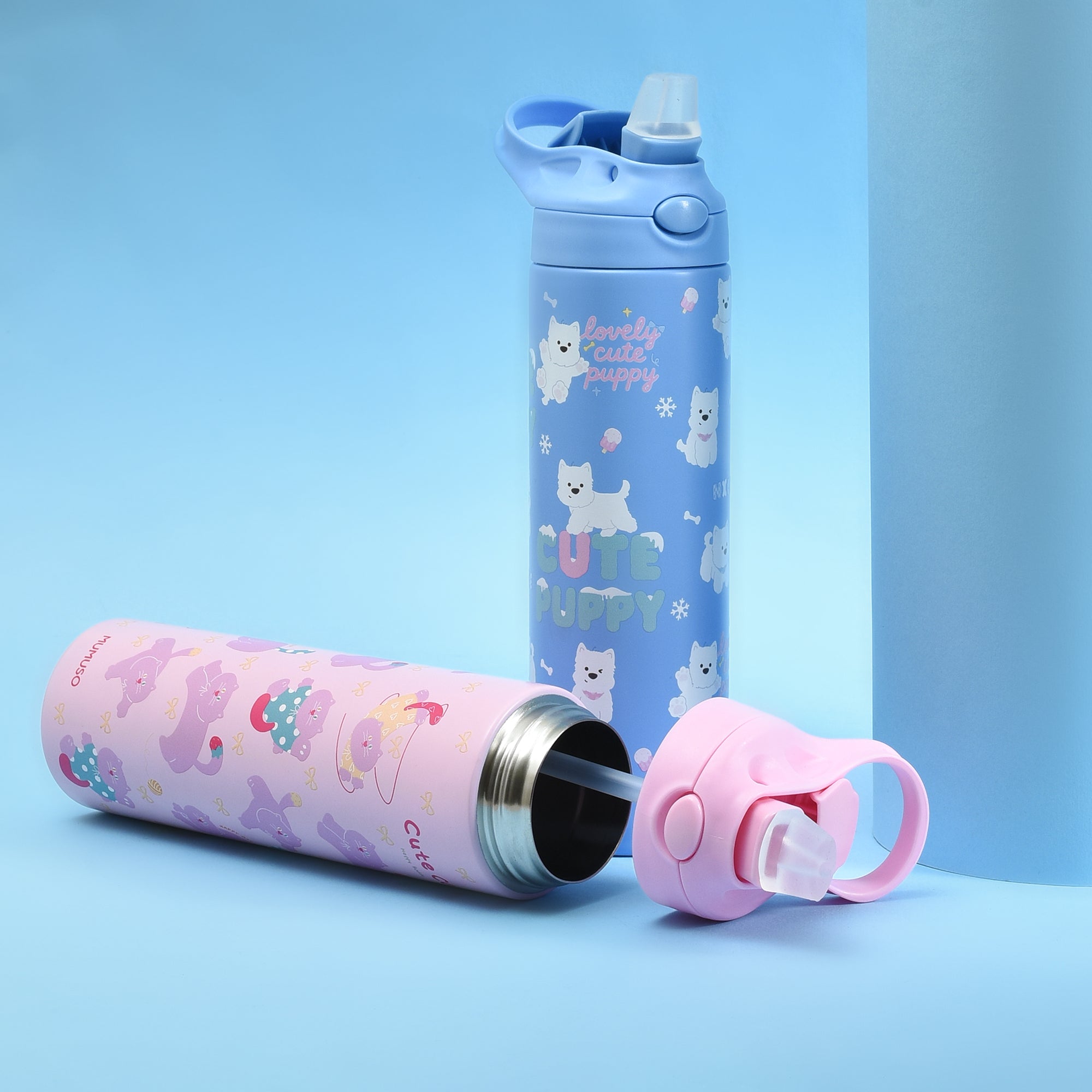 Insulated Water Bottle with Flip-Top Lid- Pink/Blue- 500ml