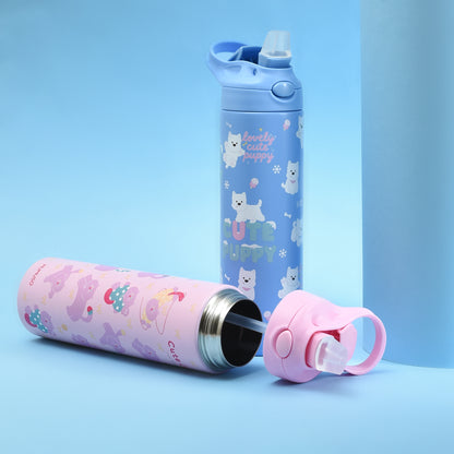 Insulated Water Bottle with Flip-Top Lid- Pink/Blue- 500ml