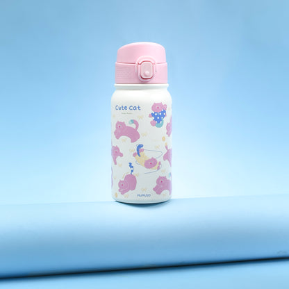 Super Cute Cat &amp; Puppy Insulated Water Bottles- Pink/white- 350ml