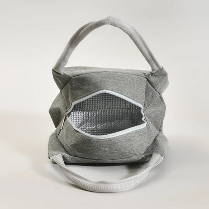 Portable Insulated Fabric Lunch Bag- Grey
