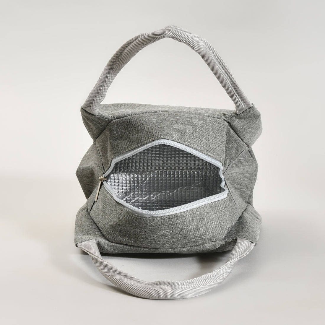 Portable Insulated Fabric Lunch Bag- Grey