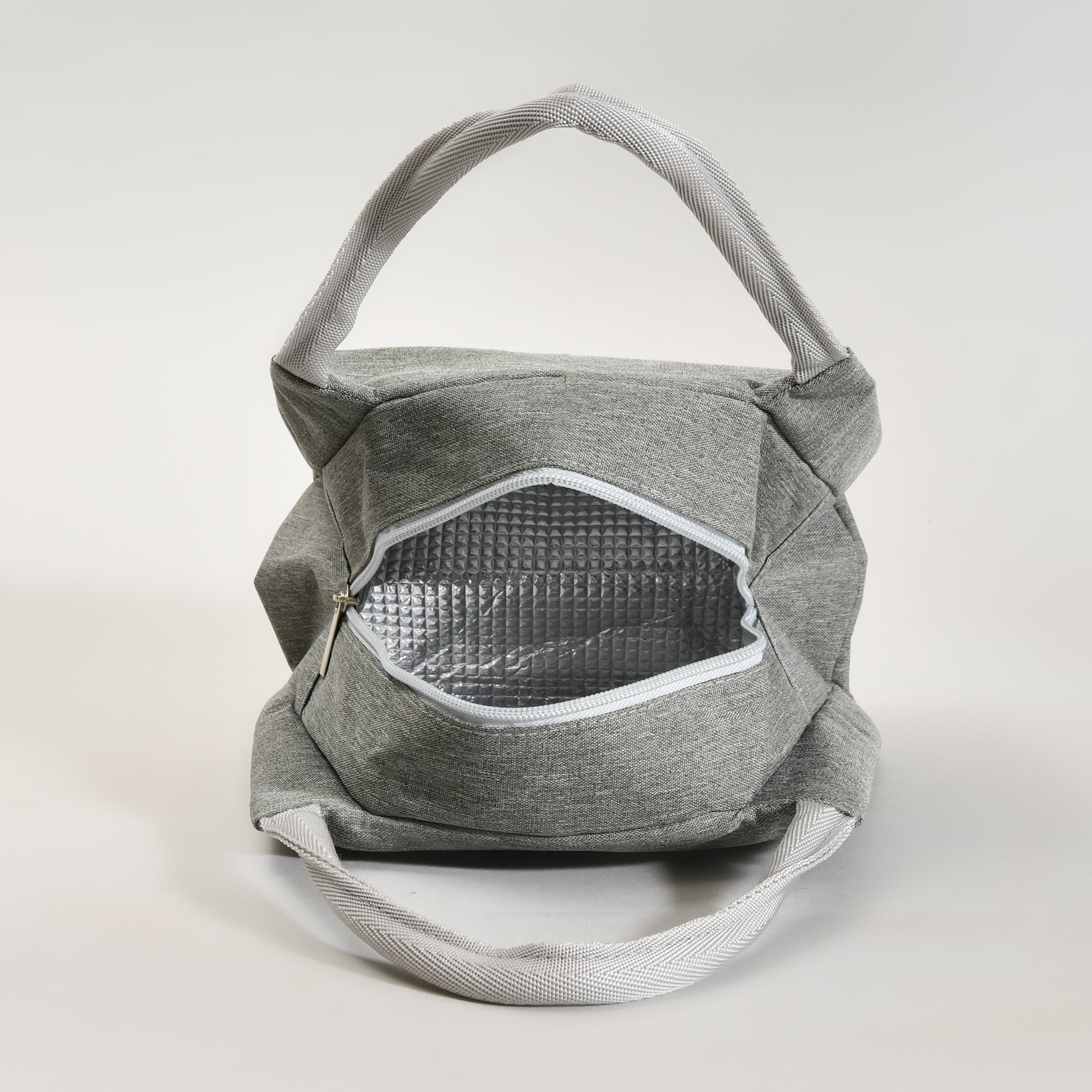 Portable Insulated Fabric Lunch Bag- Grey