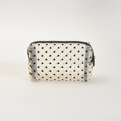 Mumuso Cuboid Cosmetic Bag/ Make up Pouch – Heart/Khaki