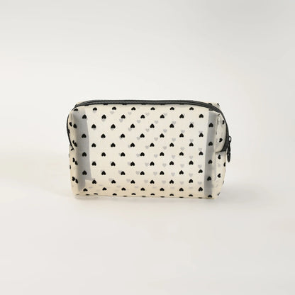 Mumuso Cuboid Cosmetic Bag/ Make up Pouch – Heart/Khaki