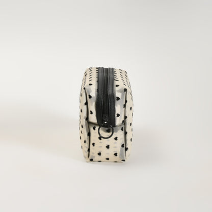 Mumuso Cuboid Cosmetic Bag/ Make up Pouch – Heart/Khaki