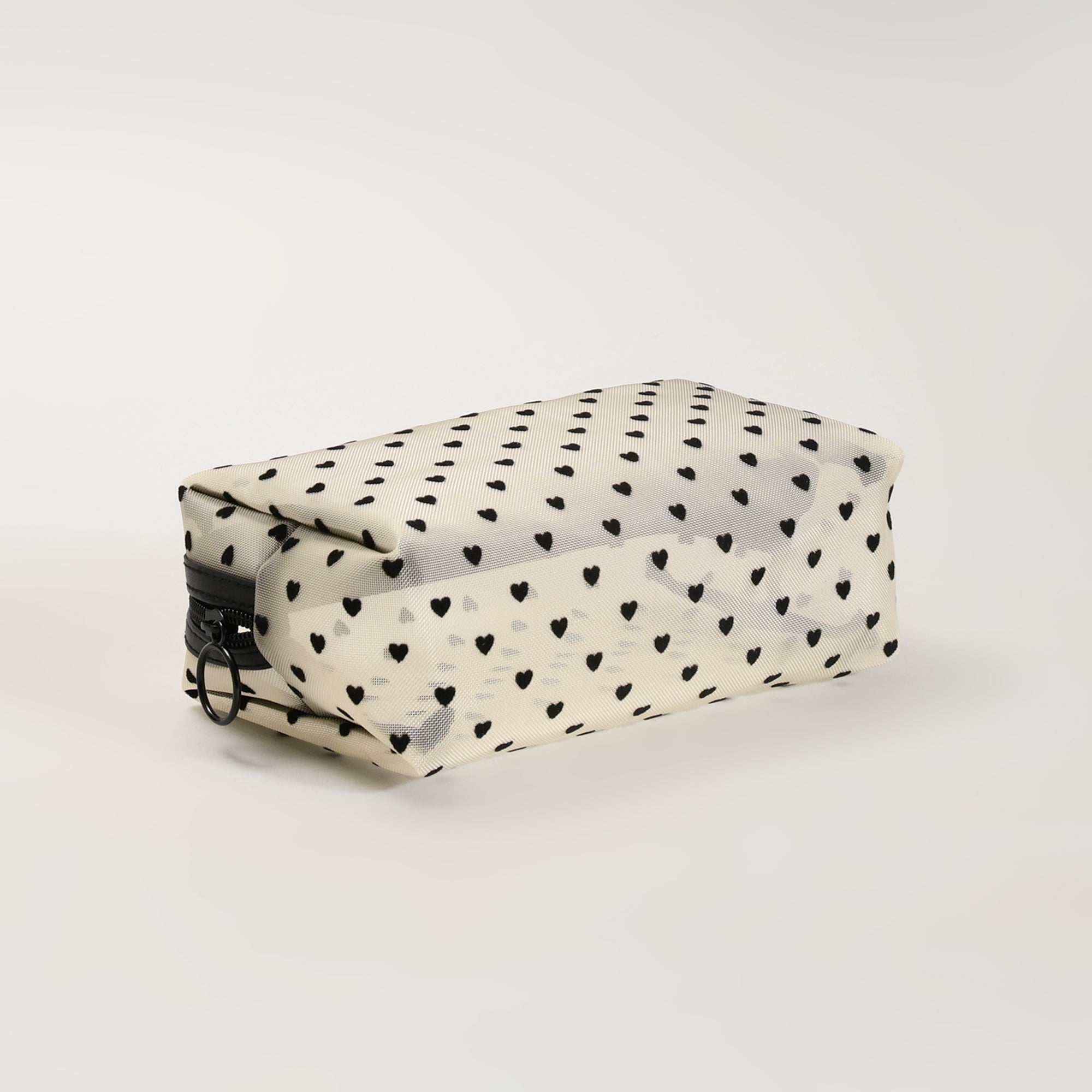 Mumuso Cuboid Cosmetic Bag/ Make up Pouch – Heart/Khaki
