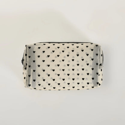 Mumuso Cuboid Cosmetic Bag/ Make up Pouch – Heart/Khaki