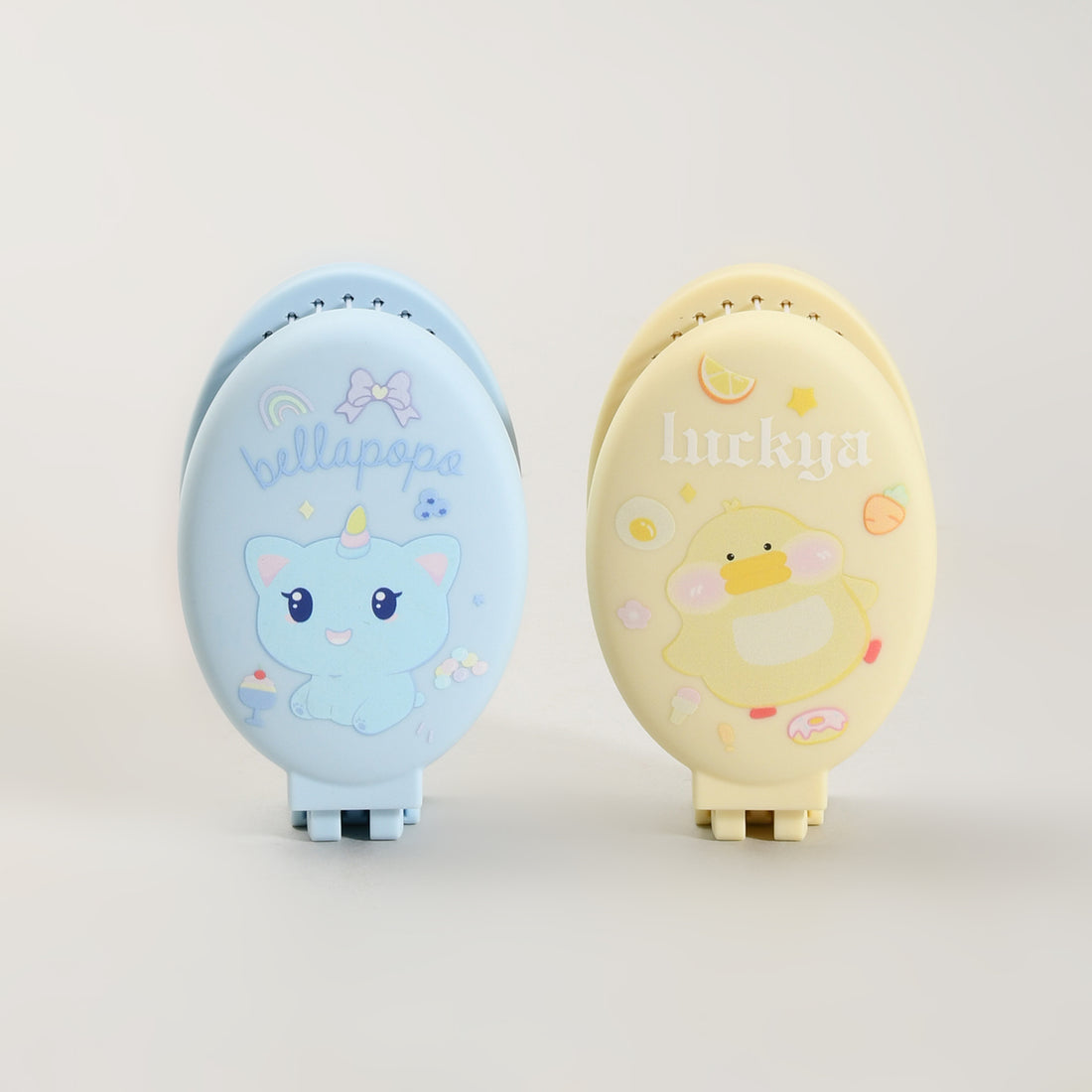 MUMUSO Foldable Cartoon Mirror &amp; Hair Brush 2-in-1 – Blue Unicorn/ Yellow Duck