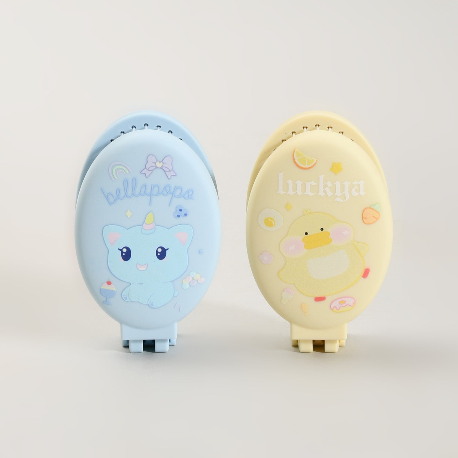 MUMUSO Foldable Cartoon Mirror &amp; Hair Brush 2-in-1 – Blue Unicorn/ Yellow Duck