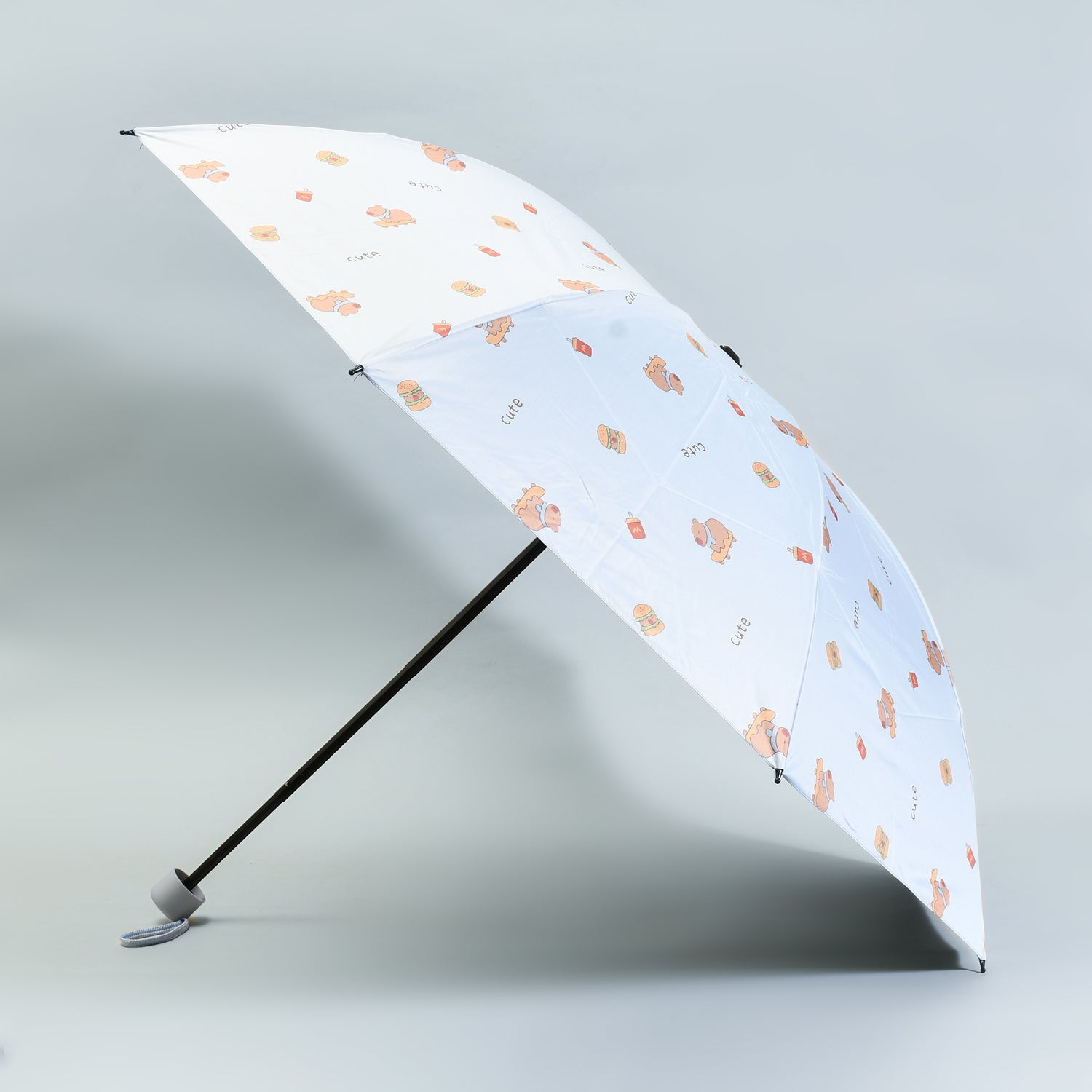 Capybara &amp; Hamburger Tri-Fold Sun Umbrella - Light BLUE