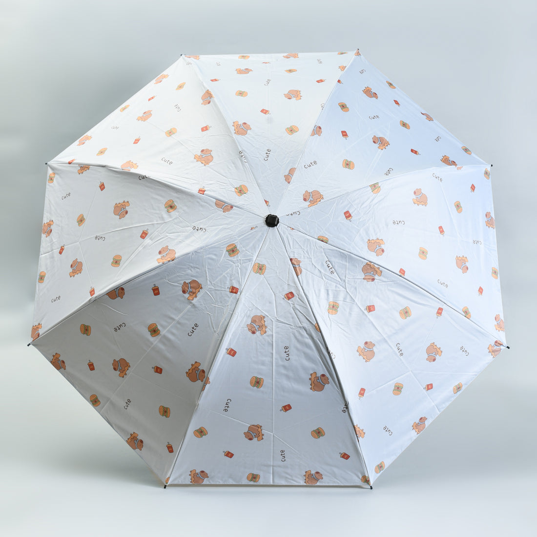 Capybara &amp; Hamburger Tri-Fold Sun Umbrella - Light BLUE