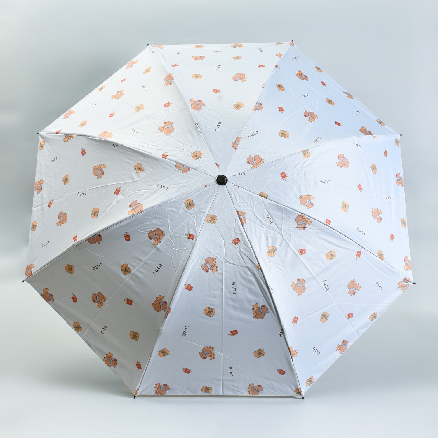 Capybara &amp; Hamburger Tri-Fold Sun Umbrella - Light BLUE