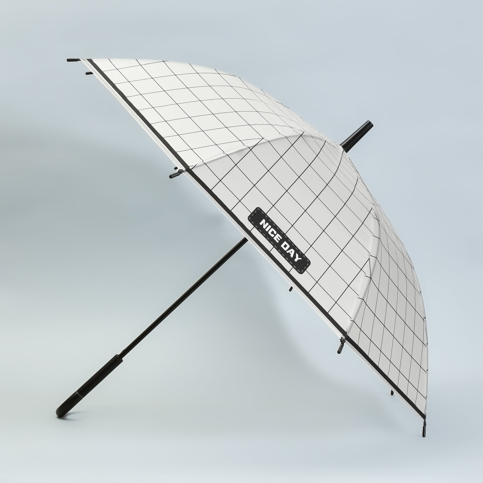 Good Times Umbrella with J Handle — Black and White Grid