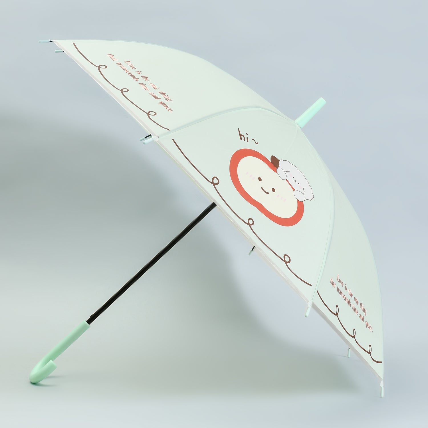 Apple &amp; Puppy Umbrella with J Handle - Mint Green