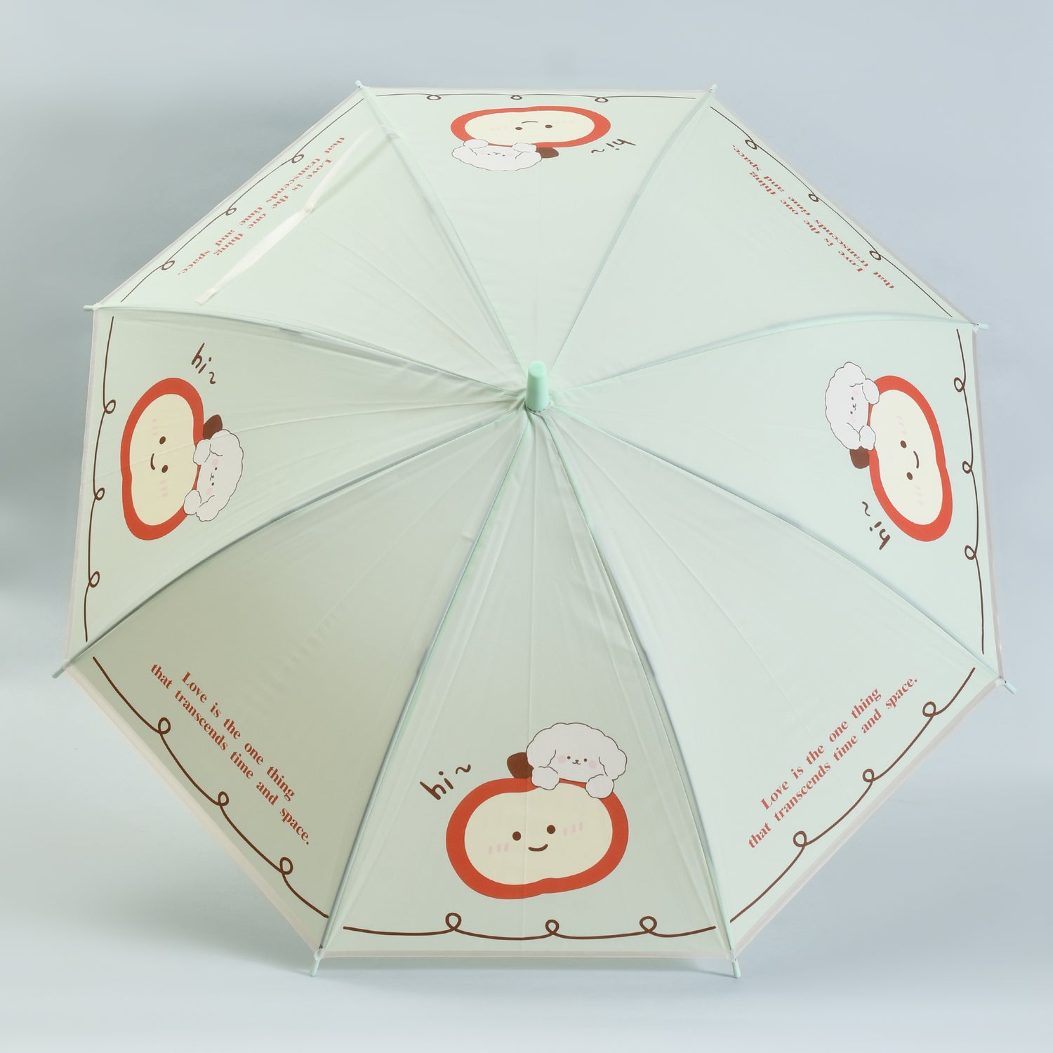Apple &amp; Puppy Umbrella with J Handle - Mint Green