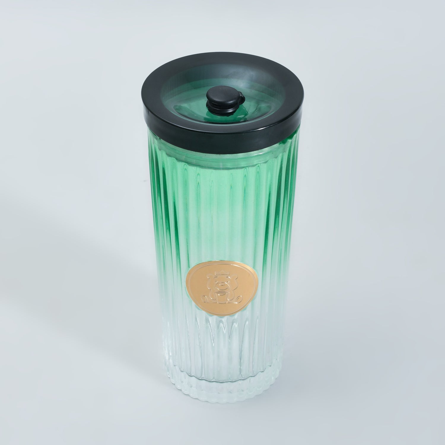 Mumuso Ribbed Glass Tumbler with Straw &amp; Lid- Green/470ml