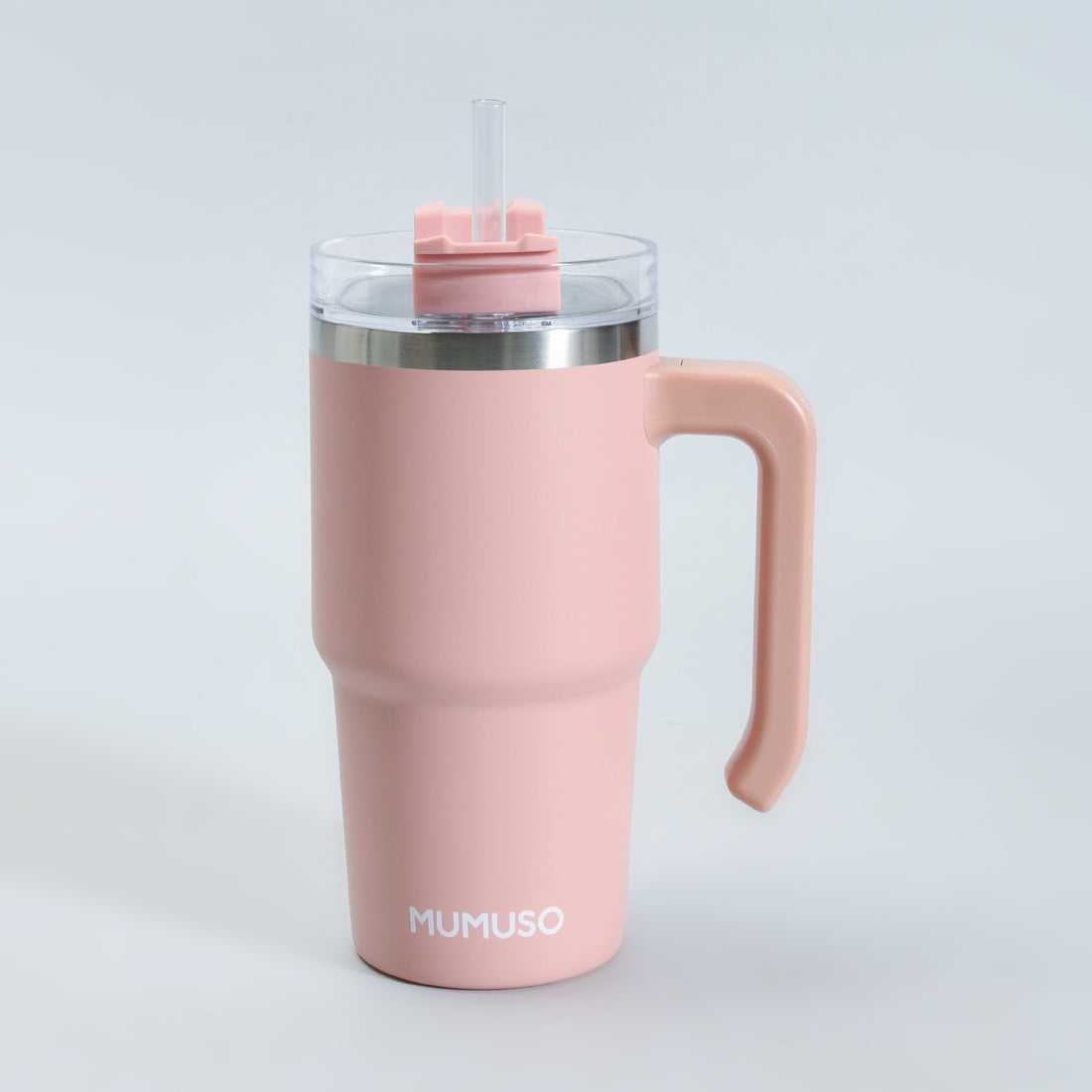 Mumuso Car Insulated Tumbler with Handle &amp; Straw- Pink/ 600ml