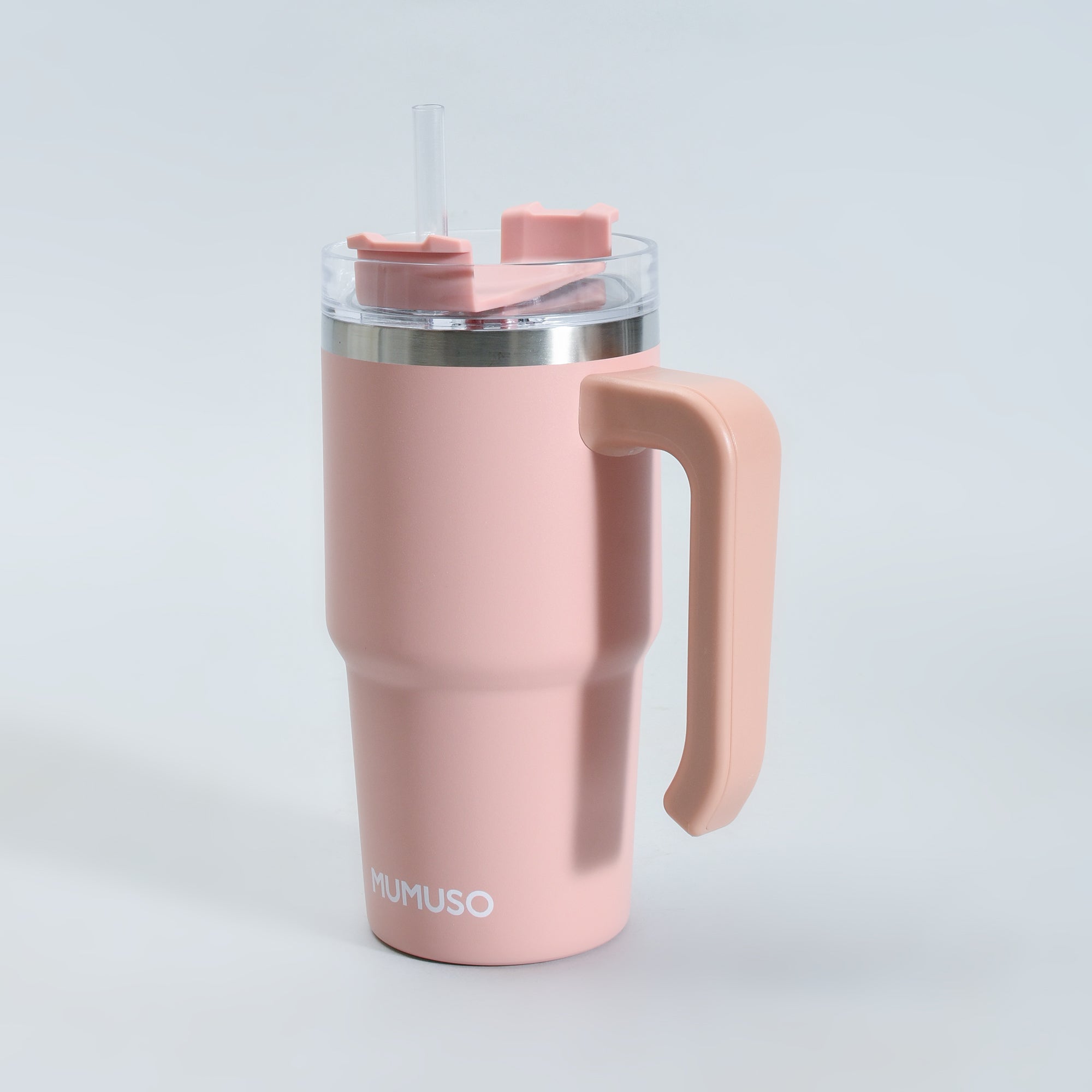 Mumuso Car Insulated Tumbler with Handle &amp; Straw- Pink/ 600ml