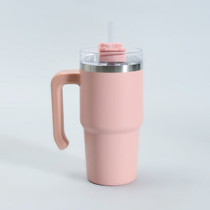 Mumuso Car Insulated Tumbler with Handle &amp; Straw- Pink/ 600ml