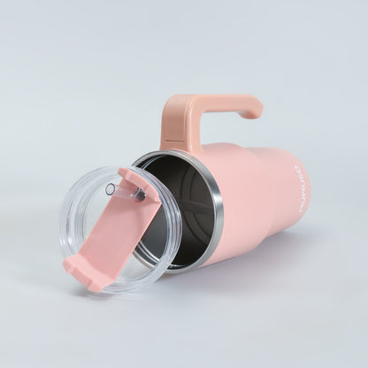 Mumuso Car Insulated Tumbler with Handle &amp; Straw- Pink/ 600ml