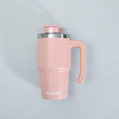 Mumuso Car Insulated Tumbler with Handle &amp; Straw- Pink/ 600ml