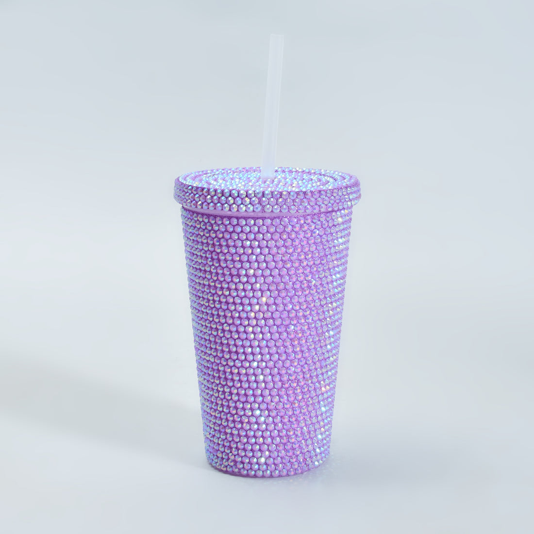 Dazzling Diamonds Plastic Tumbler with Straw — Purple/500ml