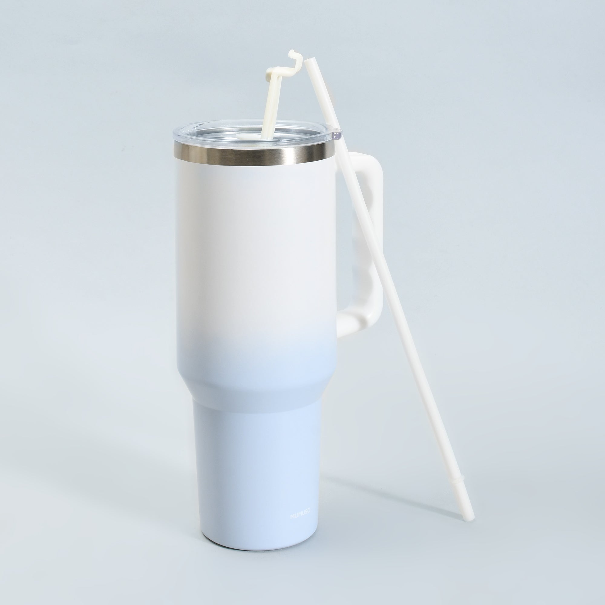 Insulated Tumbler with Handle &amp; Straw-Blue and White— Cherry Blossom Collection