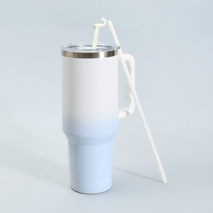 Insulated Tumbler with Handle &amp; Straw-Blue and White— Cherry Blossom Collection
