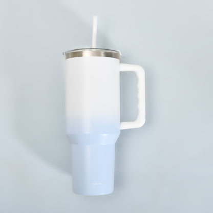 Insulated Tumbler with Handle &amp; Straw-Blue and White— Cherry Blossom Collection