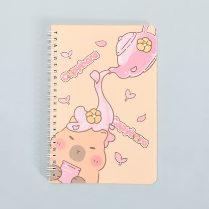A5 Spiral Bound Dreamy Pink Capybara Spiral Notebook- Ruled Pages