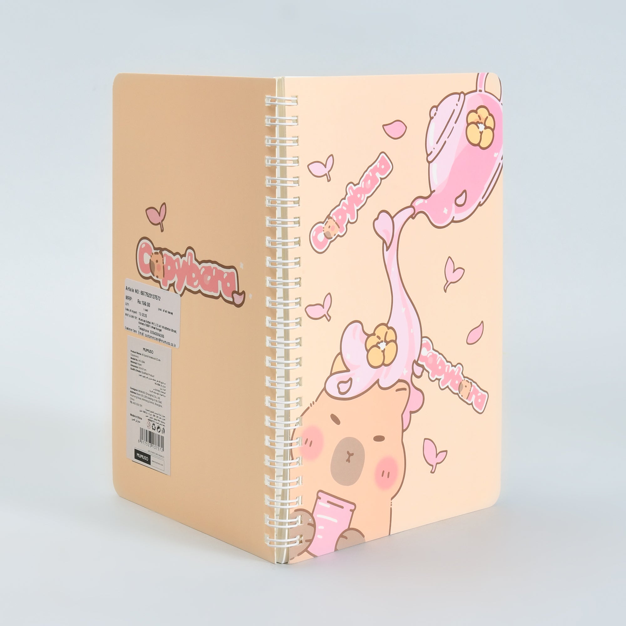 A5 Spiral Bound Dreamy Pink Capybara Spiral Notebook- Ruled Pages