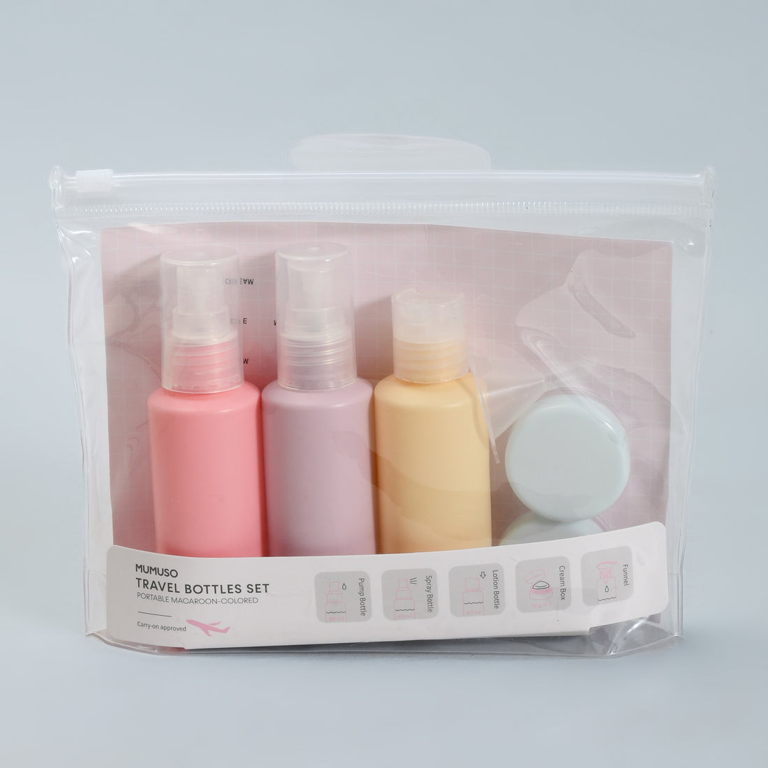 Mumuso Portable Macaroon-Coloured Travel Bottles Set — 5 pcs/60ml
