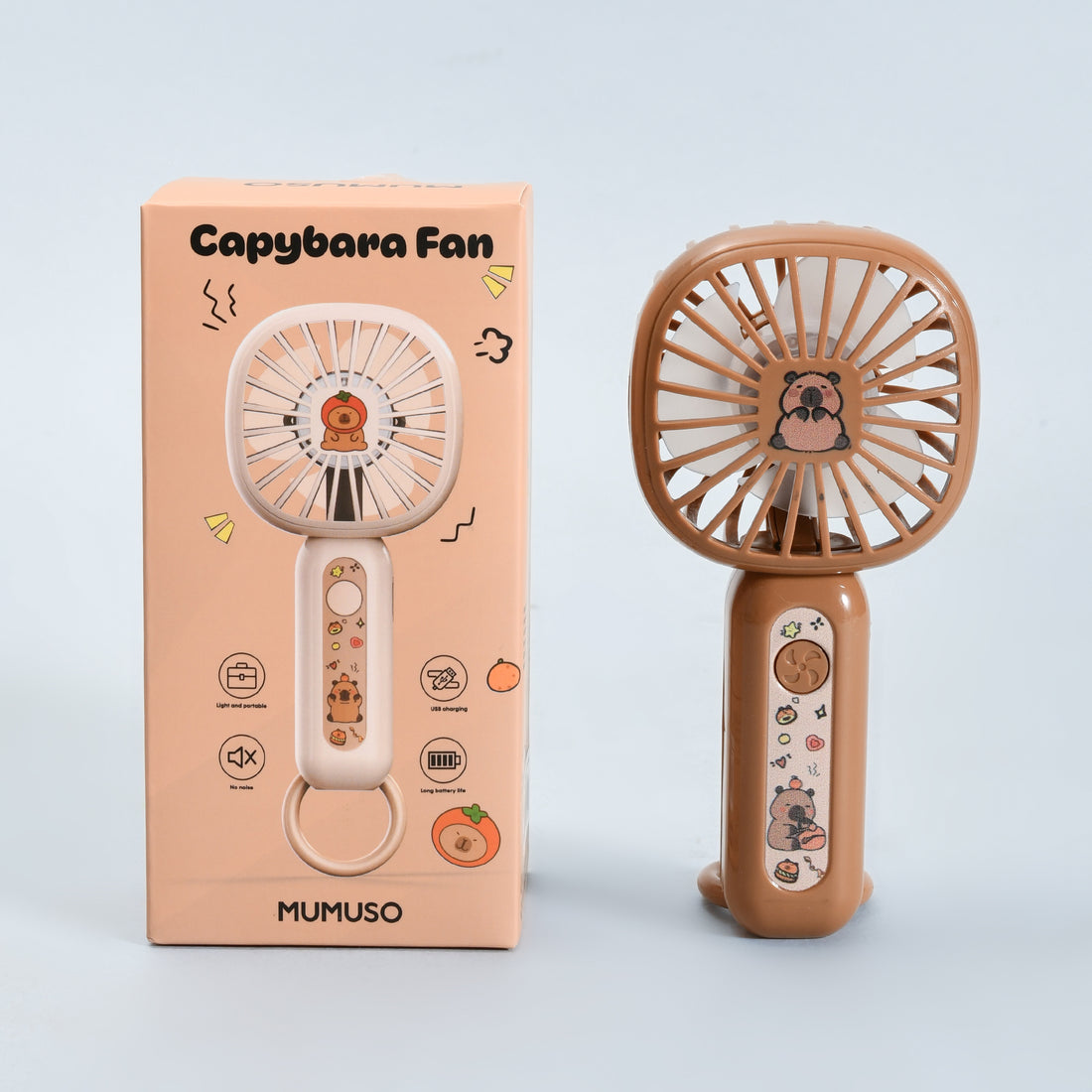 Capybara Mini Handheld Fan with Carabiner-Brown