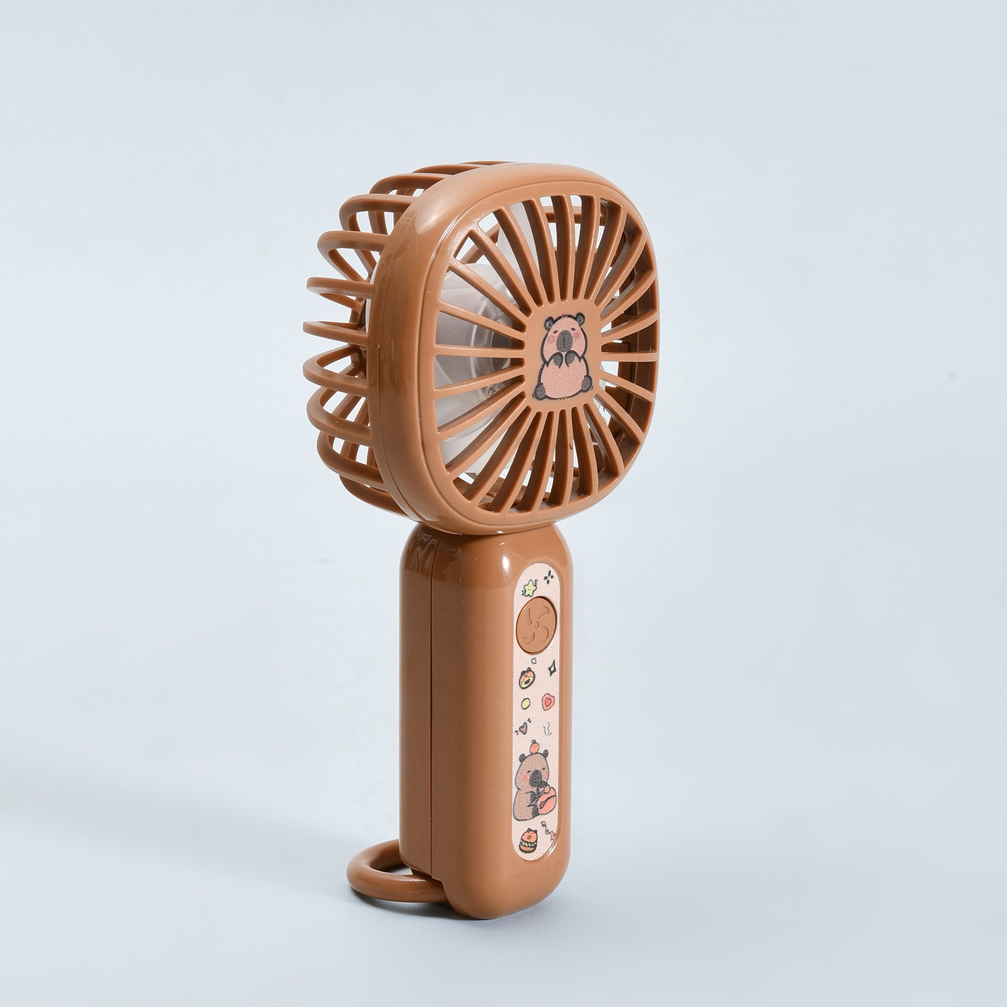 Capybara Mini Handheld Fan with Carabiner-Brown