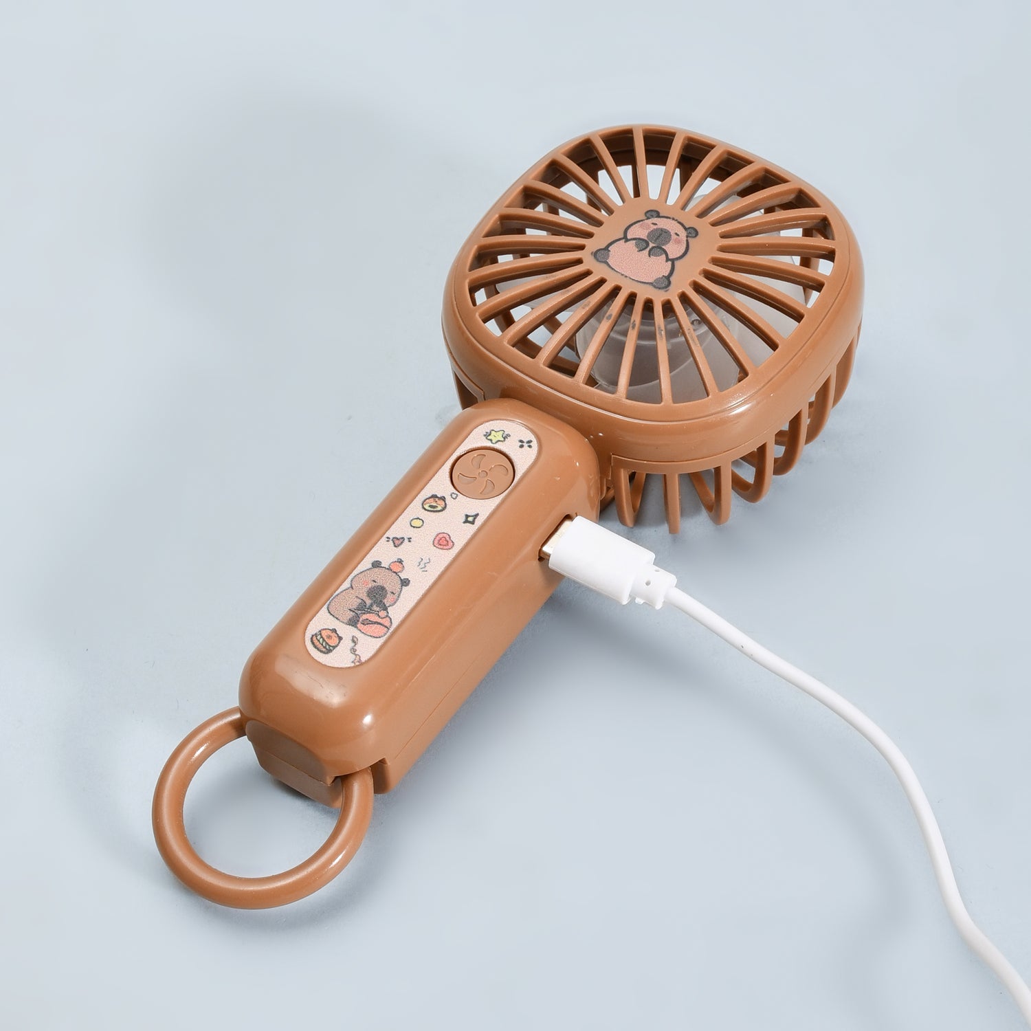 Capybara Mini Handheld Fan with Carabiner-Brown