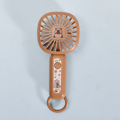 Capybara Mini Handheld Fan with Carabiner-Brown
