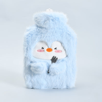 Ultra Cute Penguin Hot Water Bottle Bag with Plush Cover — Blue/1000ml