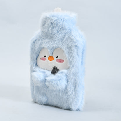 Ultra Cute Penguin Hot Water Bottle Bag with Plush Cover — Blue/1000ml