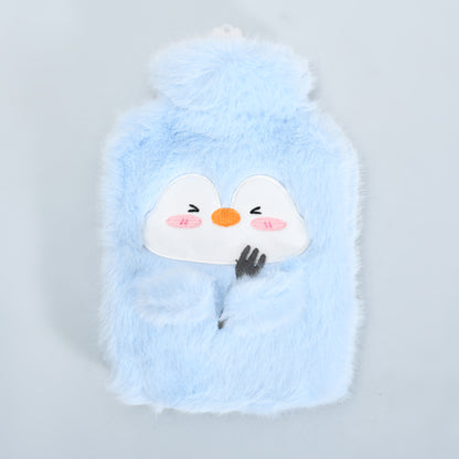 Ultra Cute Penguin Hot Water Bottle Bag with Plush Cover — Blue/1000ml
